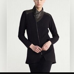 Eileen Fisher jacket wool/leather asymmetrical zip up moto alternative XXS‌‌‌‌‌‌